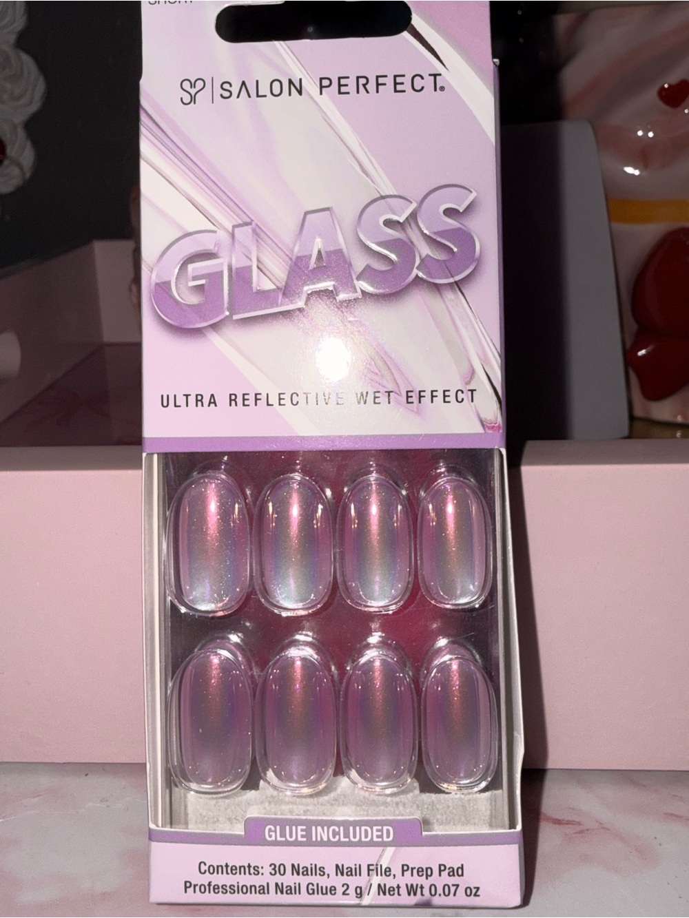 Salon Perfect Glass Ultra Reflective Purple/Pink Press-On Nails